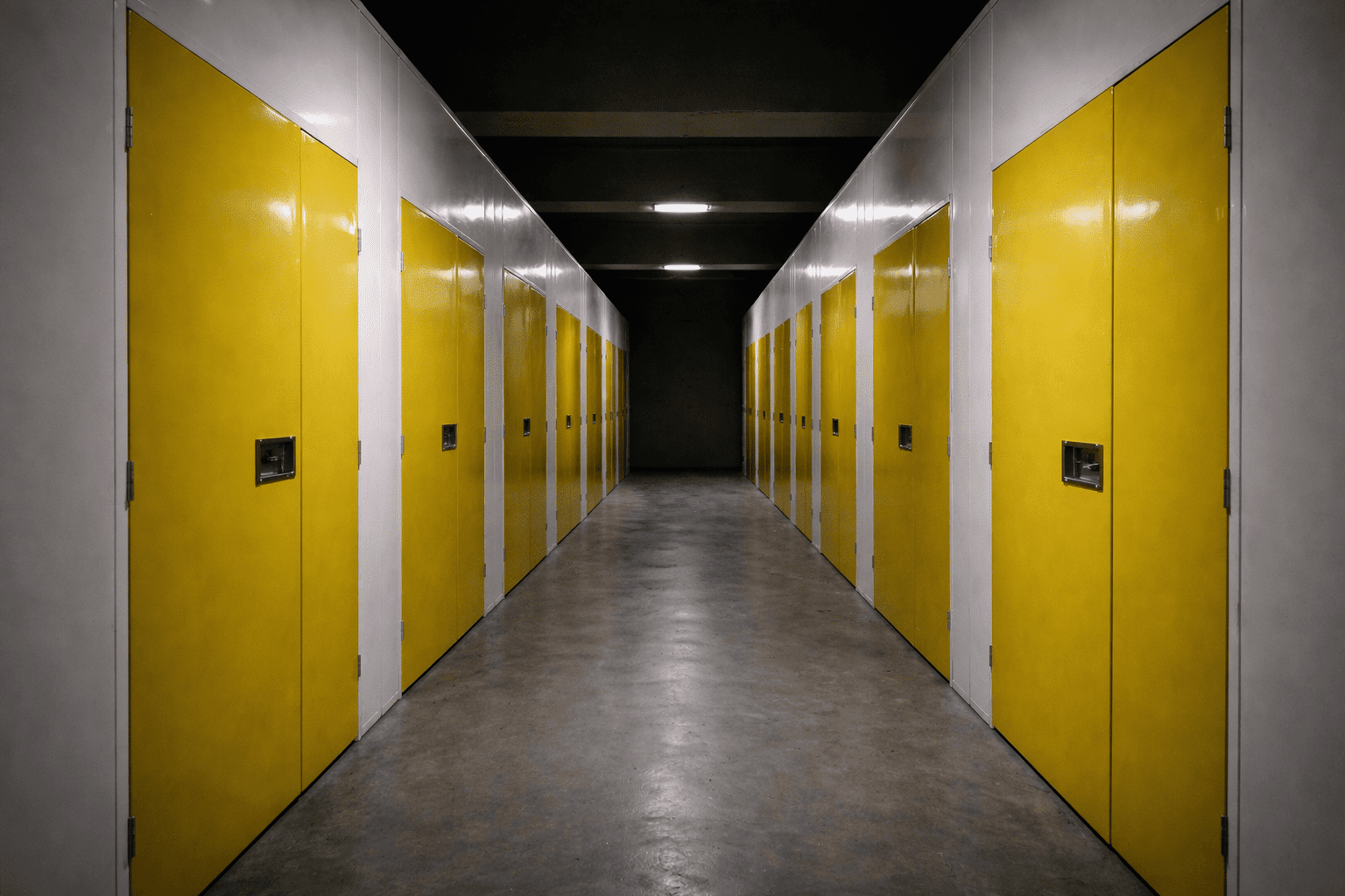 Pasillos interiores del centro de trasteros en Murcia